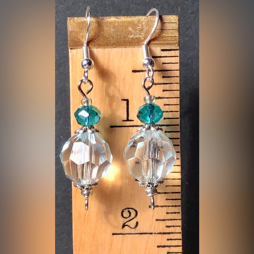 HAND CRAFTED necklace earring gift set Blue Silver upcycled clear glass beads - Picture 11 of 14